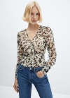 Mango Blusa cruzada estampado floral - Negro