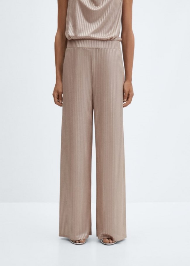 Mango Pantalón wideleg cintura elástica - Oro