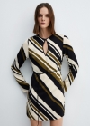 Mango Vestido rayas cinturón - Negro