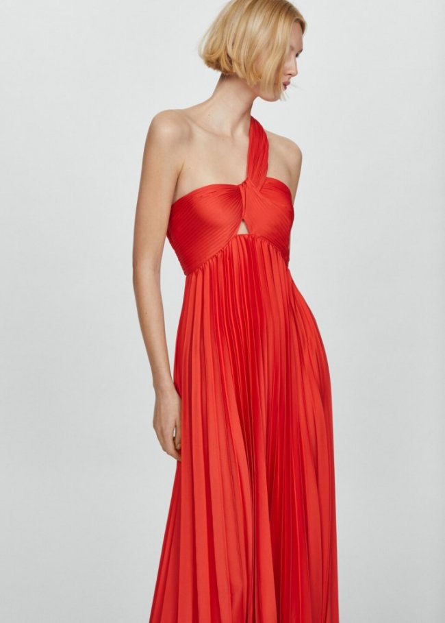 Mango Vestido asimétrico plisado - Rojo