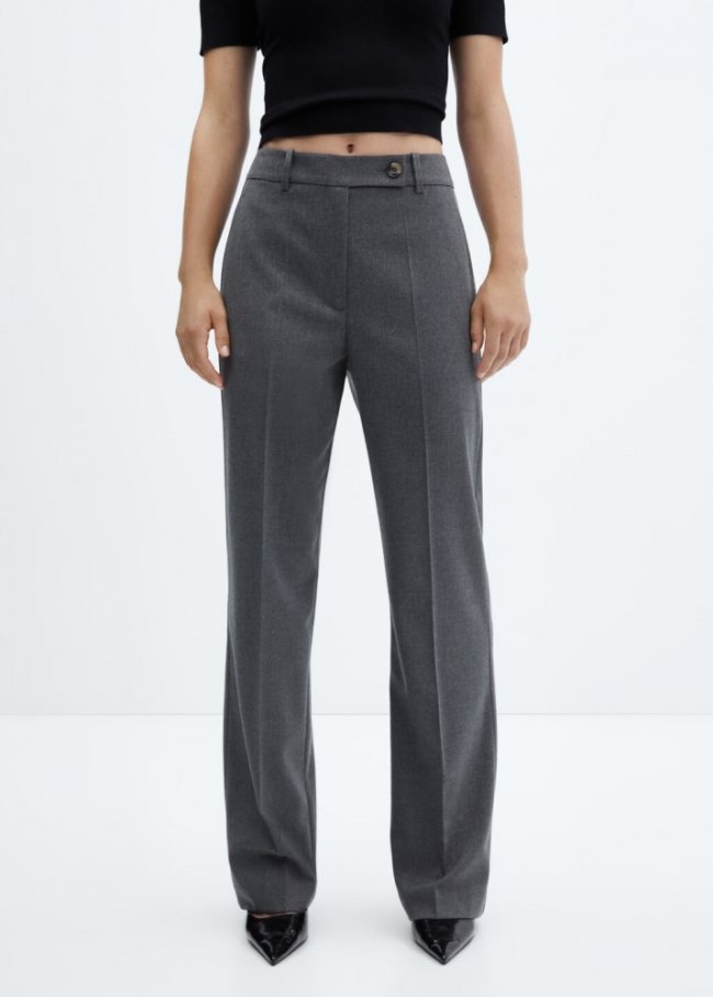 Mango Pantalón recto botón lateral - Gris