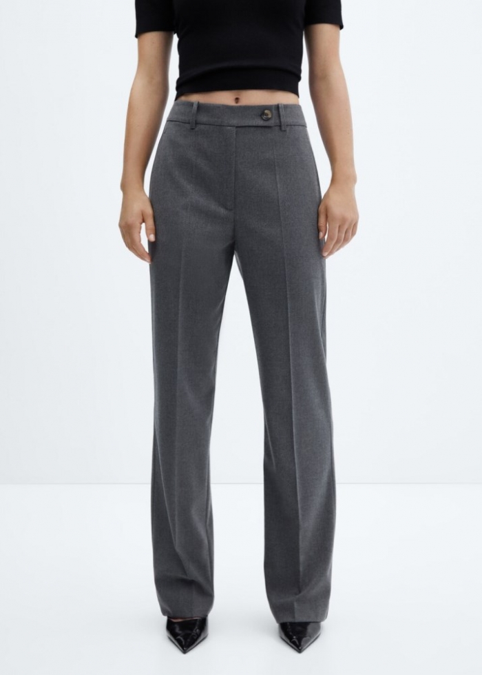Mango Pantalón recto botón lateral - Gris
