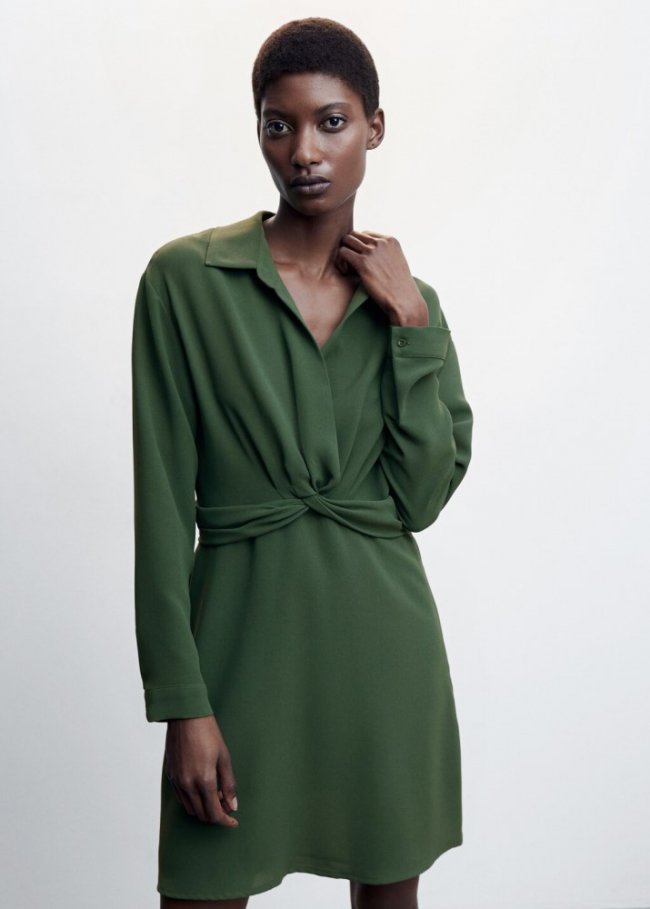 Mango Vestido camisero detalle nudo - Khaki