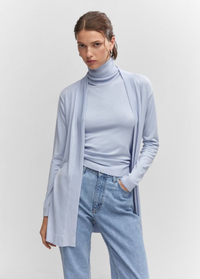 Mango Cárdigan punto fino - Azul celeste