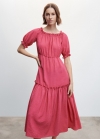 Mango Vestido textura mangas abullonadas - Fucsia
