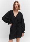 Mango Vestido textura bordados - Negro