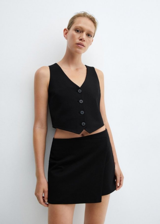 Mango Minifalda cruzada punto - Negro