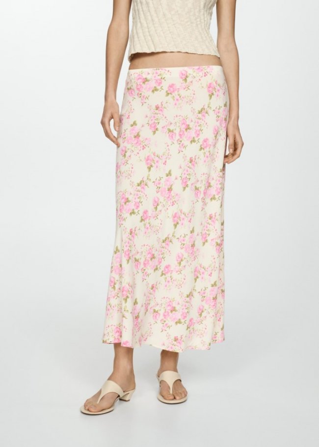 Mango Falda larga floral - Blanco roto