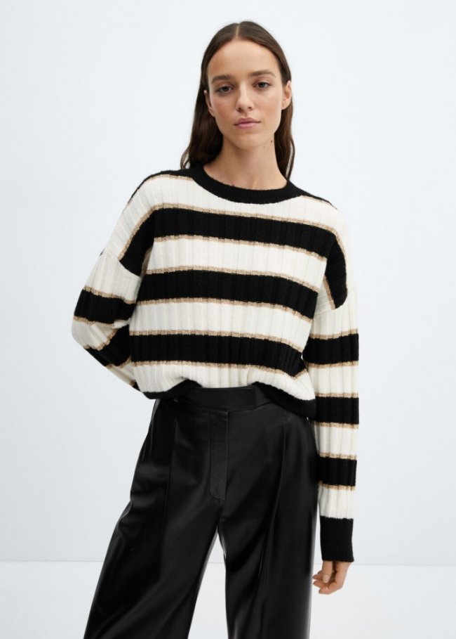 Mango Jersey rayas detalles lúrex - Negro