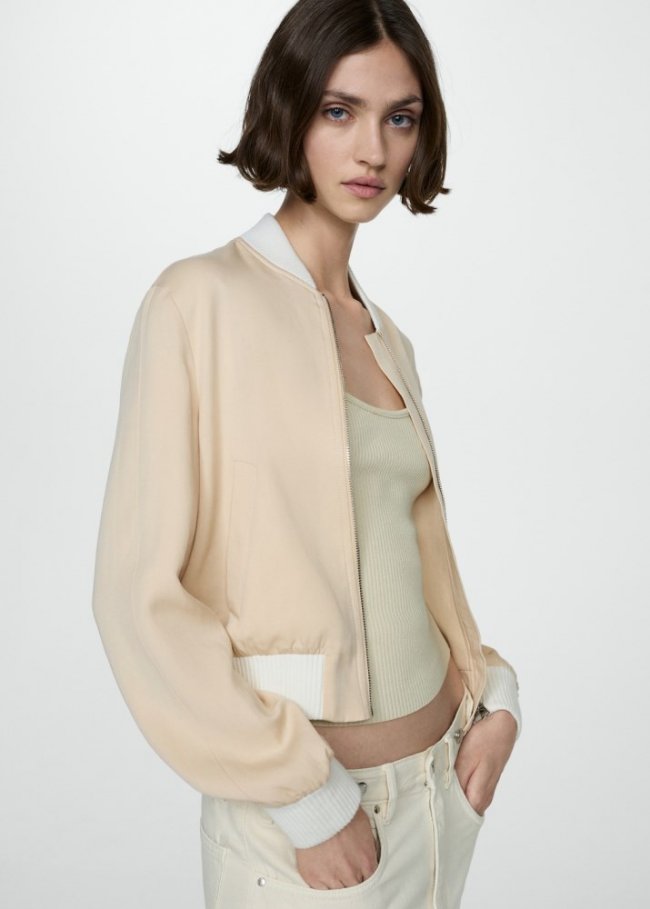 Mango Chaqueta bomber lyocell lino - Beige