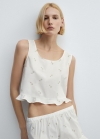 Mango Top pijama algodón bordado floral - Blanco roto