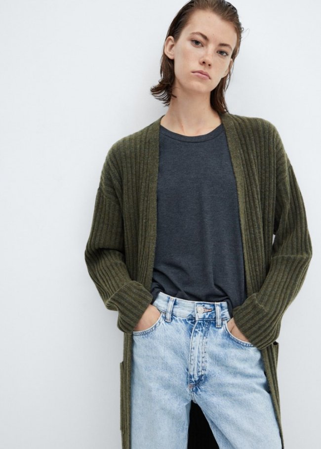 Mango Cárdigan bolsillos parche - Khaki