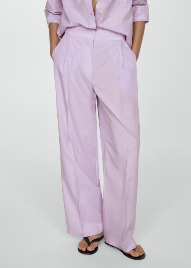 Mango Pantalón wideleg rayas - Lila