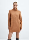 Mango Vestido punto cuello alto - Marrón medio
