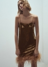 Mango Vestido lentejuelas detalle plumas - Caramelo