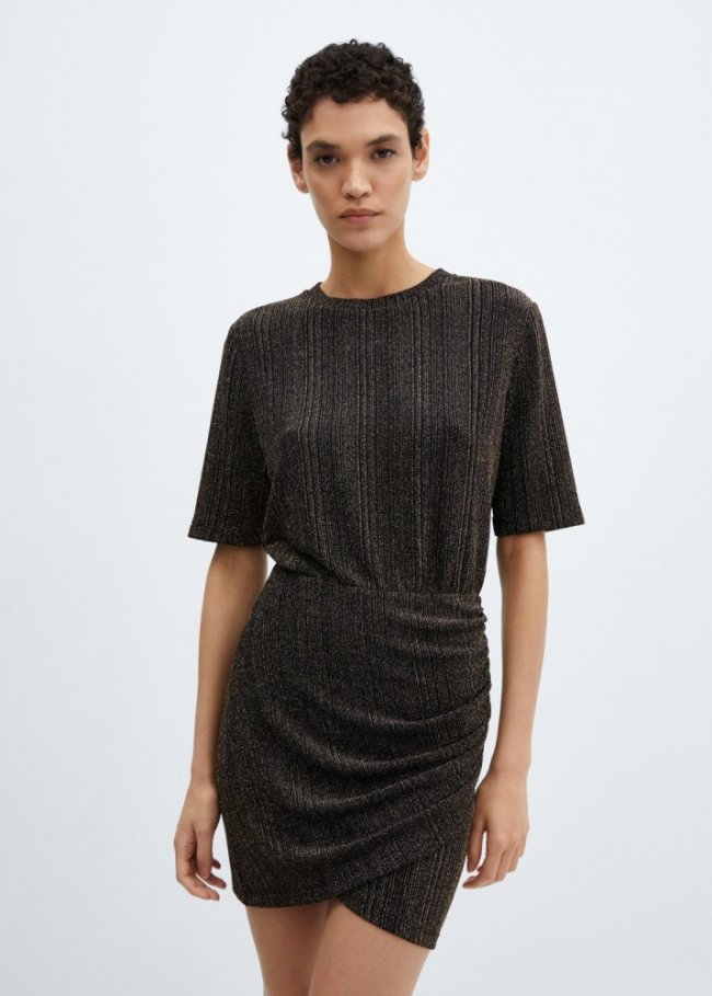 Mango Vestido punto lúrex - Oro