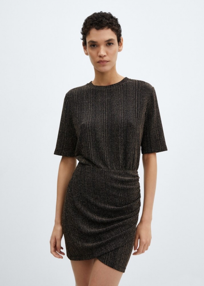 Mango Vestido punto lúrex - Oro