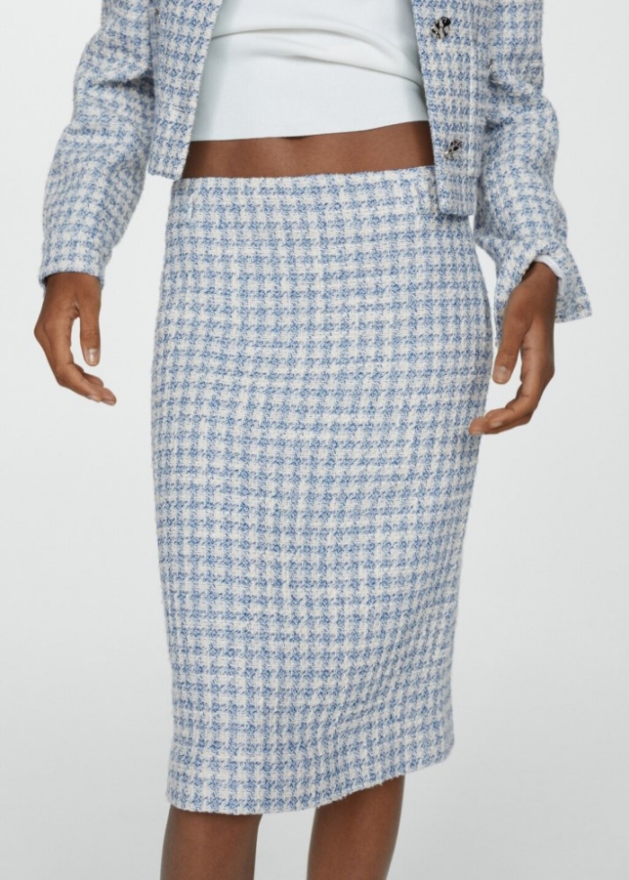 Mango Falda midi tweed - Azul celeste