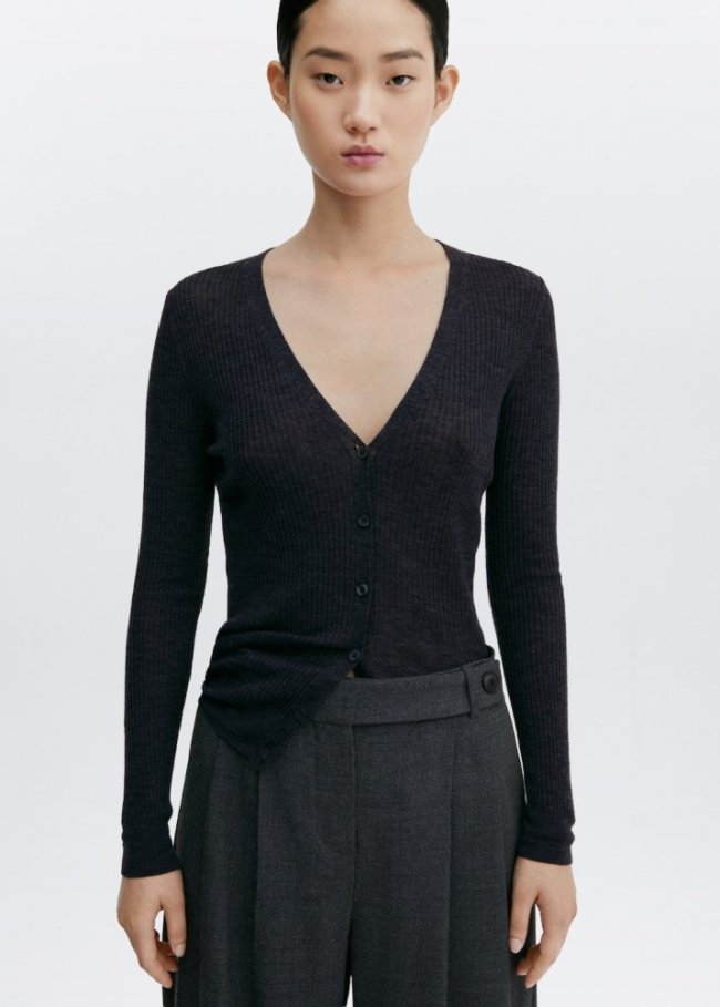 Mango Cárdigan lana botones - Gris antracita