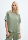 Mango Blusa satinada - Verde pastel