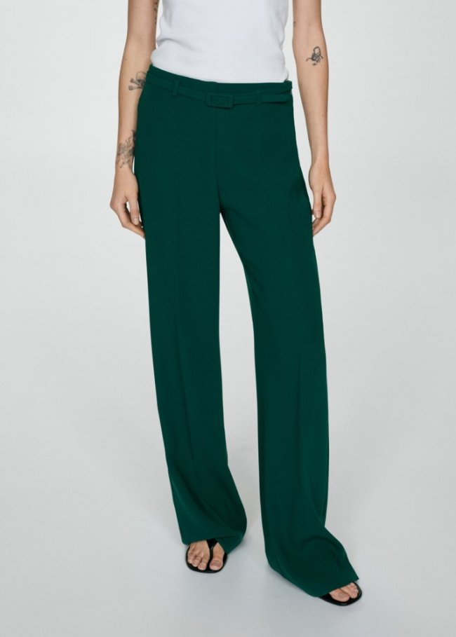 Mango Pantalón traje wideleg - Verde oscuro