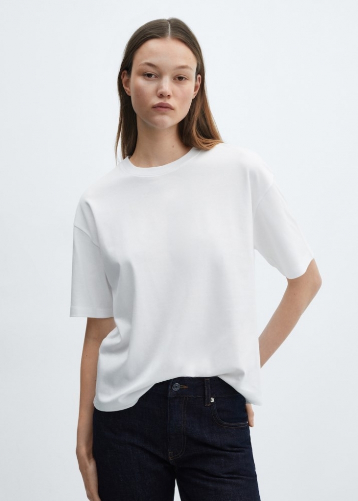 Mango Camiseta oversize algodón - Blanco