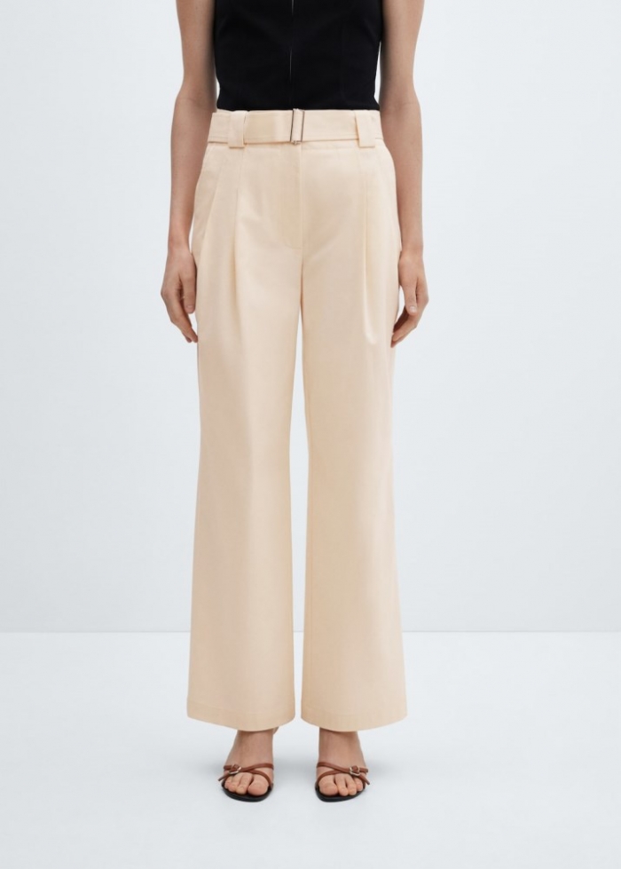 Mango Pantalón pinzas cinturón - Blanco roto