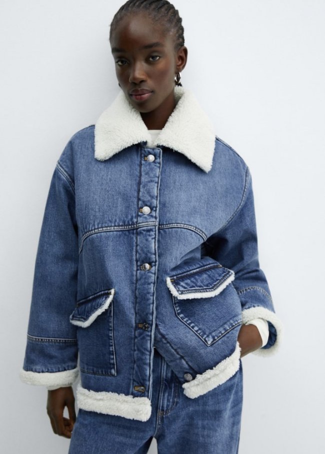 Mango Chaqueta borreguito oversize - Azul oscuro