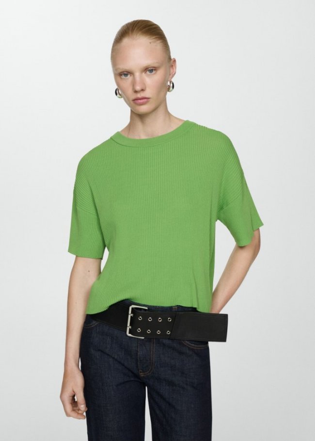 Mango Camiseta punto canalé - Verde