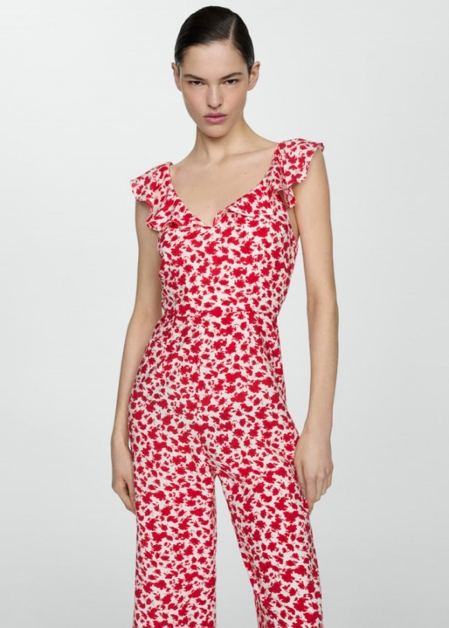 Mango Mono largo estampado floral - Rojo