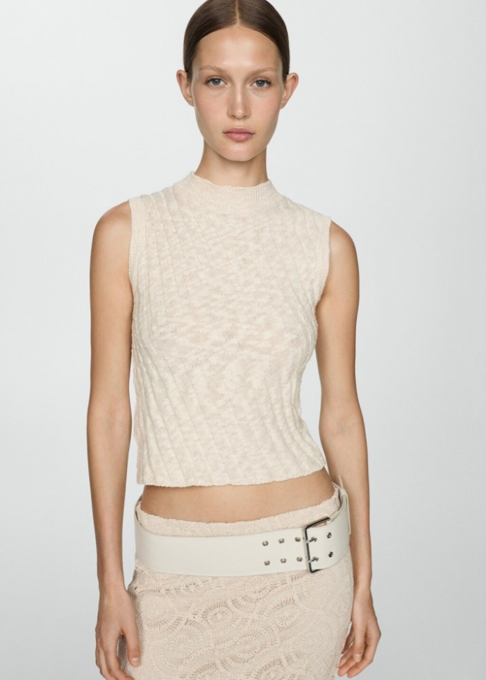 Mango Top punto canalé cuello perkins - Gris claro/pastel