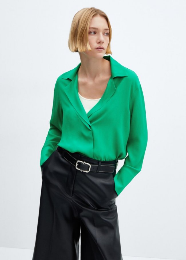 Mango Camisa cuello solapa - Verde