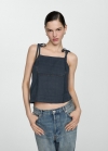 Mango Top bordado algodón - Azul indigo