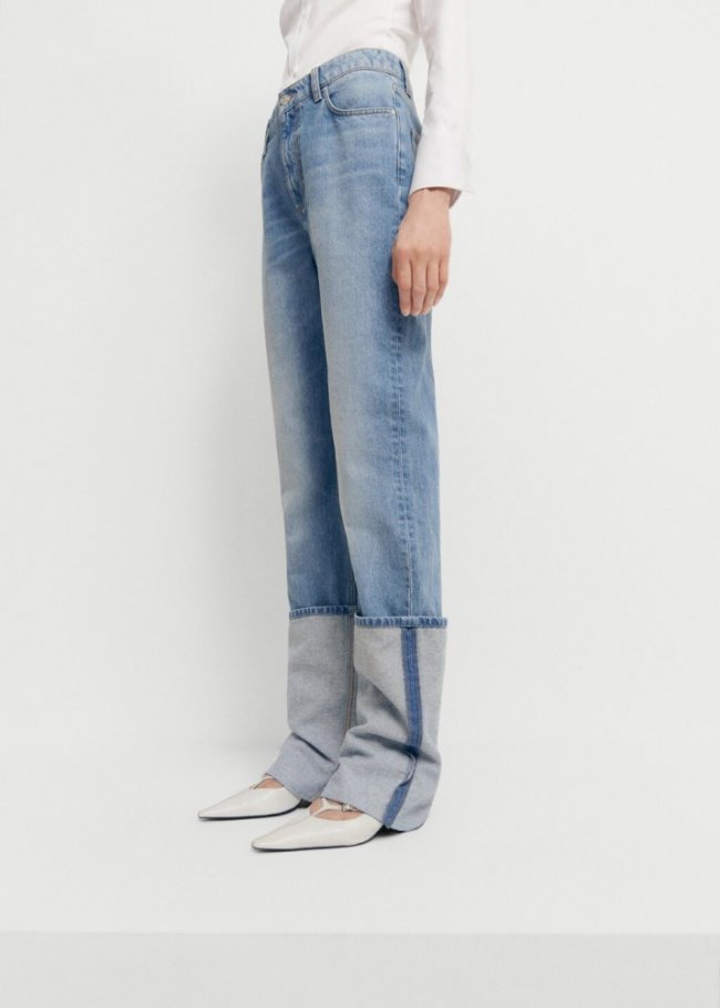 Mango Jeans rectos bajo vuelto - Azul medio