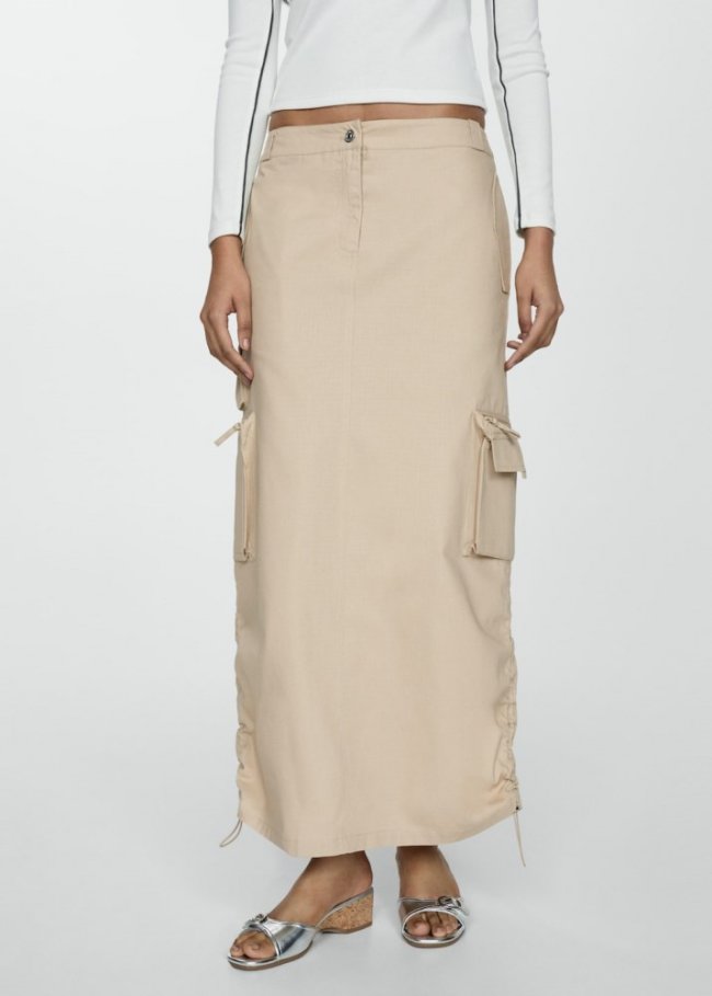 Mango Falda parachute bolsillos cargo - Marrón medio