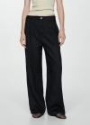 Mango Pantalón wideleg 100% lino - Negro