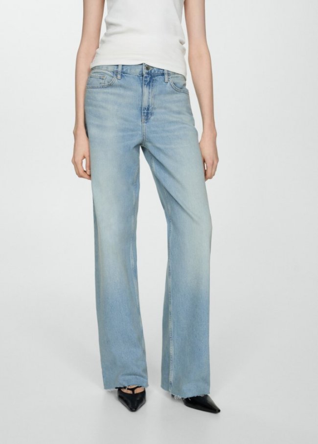 Mango Jeans rectos tiro medio - Azul claro vintage