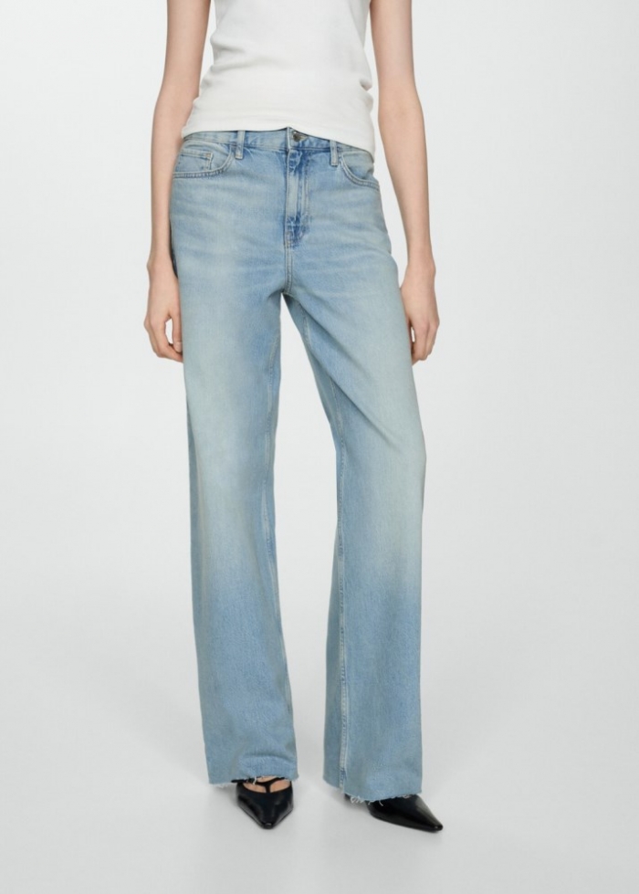 Mango Jeans rectos tiro medio - Azul claro vintage