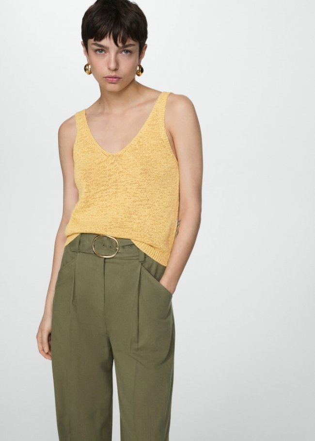 Mango Top punto escote pico - Amarillo