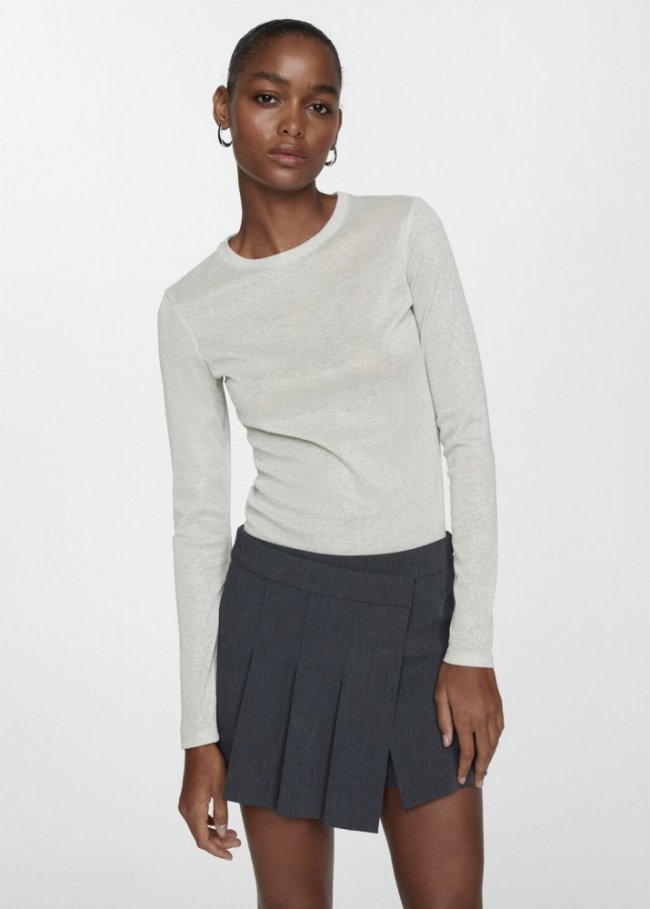 Mango Camiseta lúrex manga larga - Gris