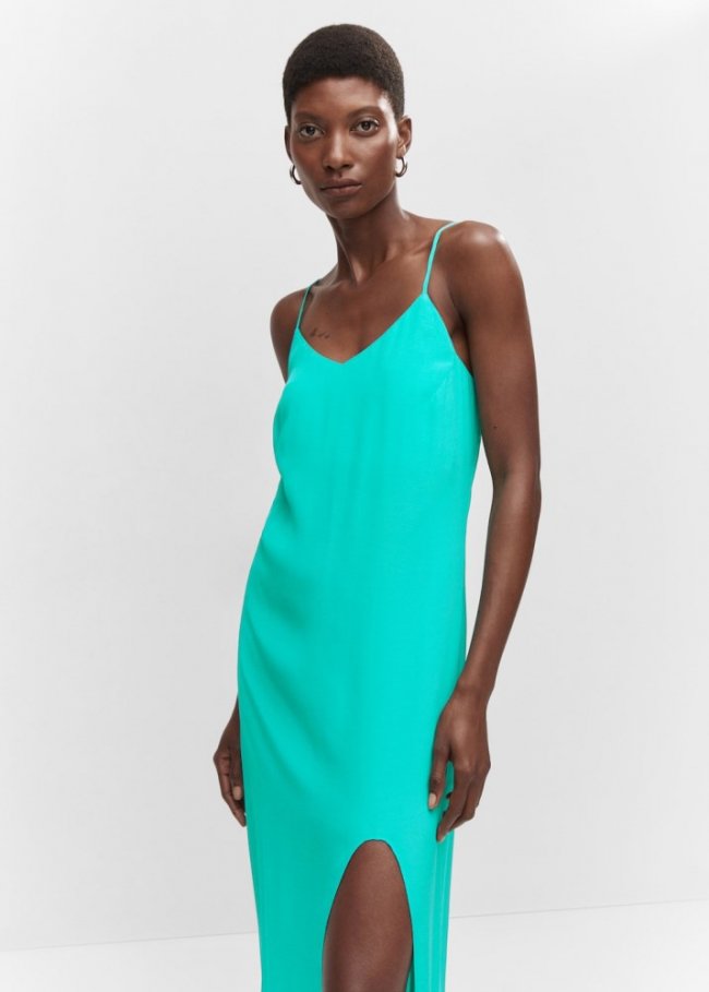 Mango Vestido largo abertura - Turquesa