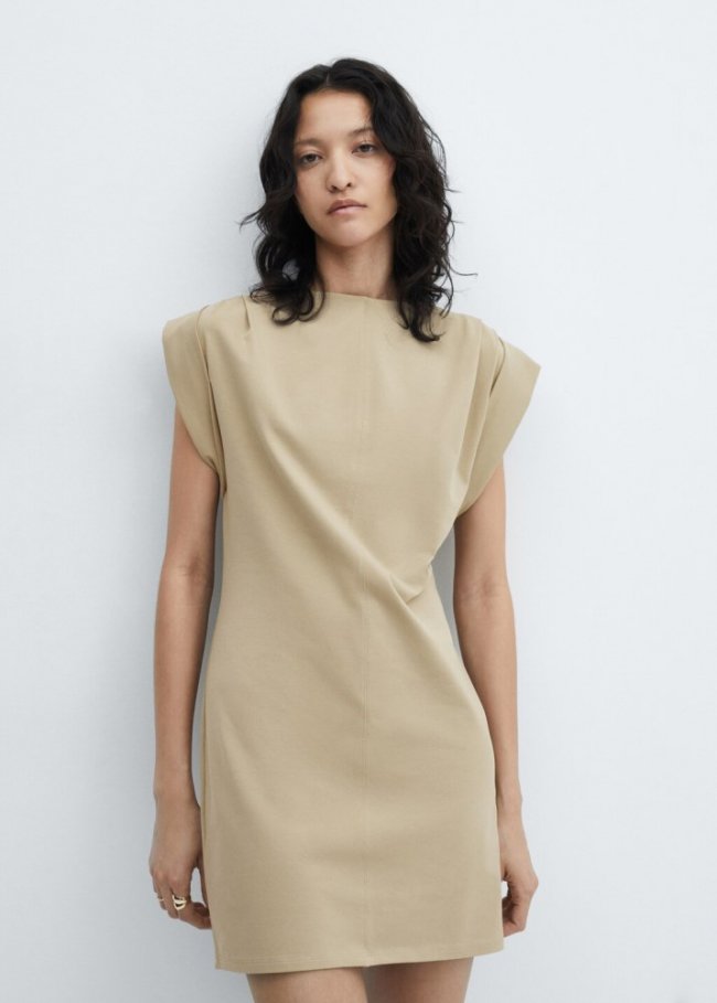 Mango Vestido punto manga vuelta - Beige