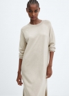 Mango Vestido punto cuello redondo - Gris claro/pastel