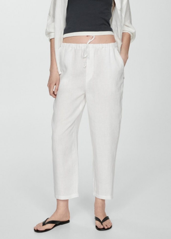 Mango Pantalón jogger lino - Blanco