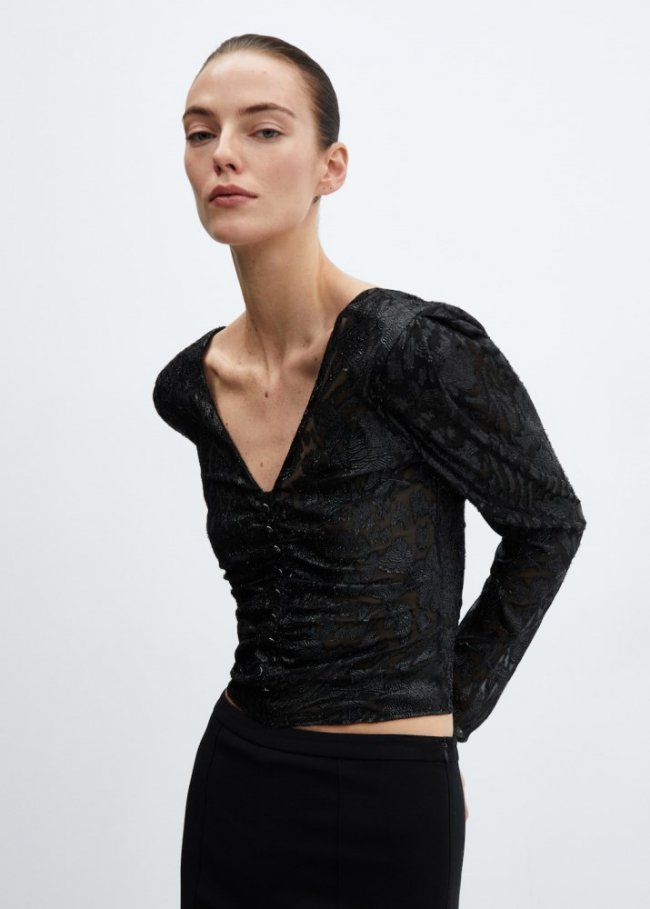 Mango Blusa jacquard lúrex - Negro