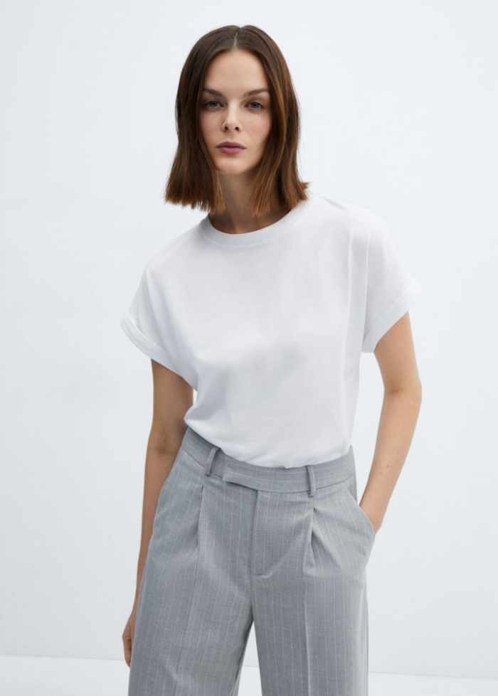 Mango Camiseta algodón cuello redondo - Blanco