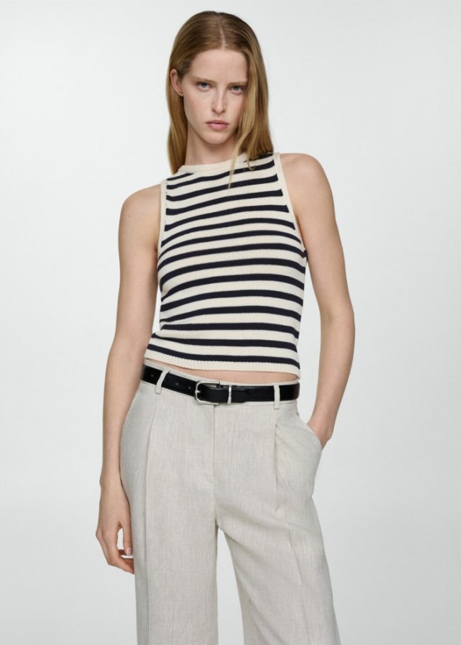 Mango Top punto algodón - Azul marino oscuro