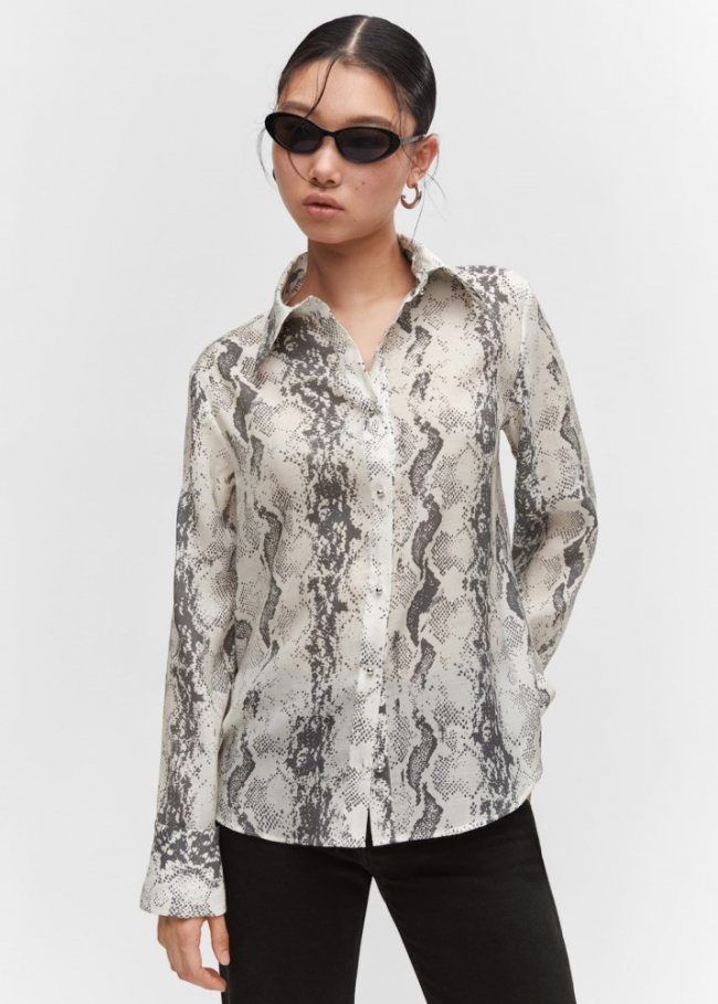Mango Camisa lyocell estampado serpiente - Blanco roto