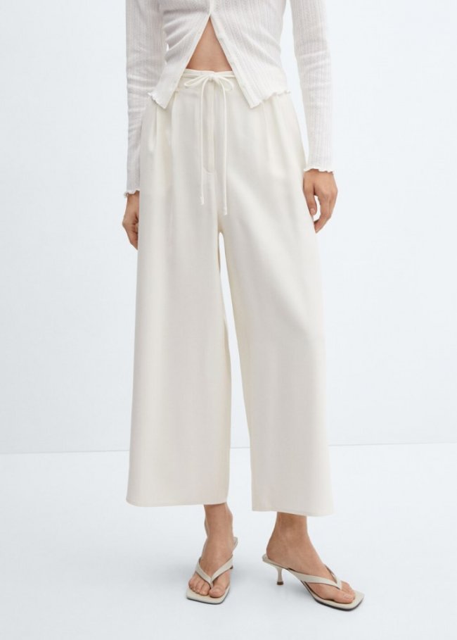 Mango Pantalón wideleg cinturón - Blanco roto