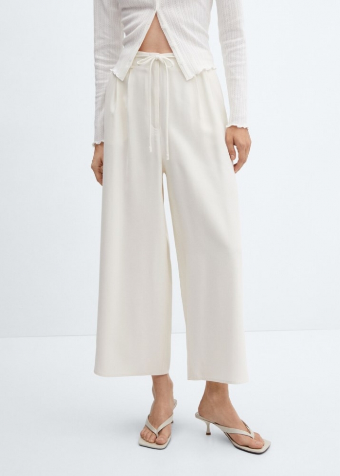 Mango Pantalón wideleg cinturón - Blanco roto